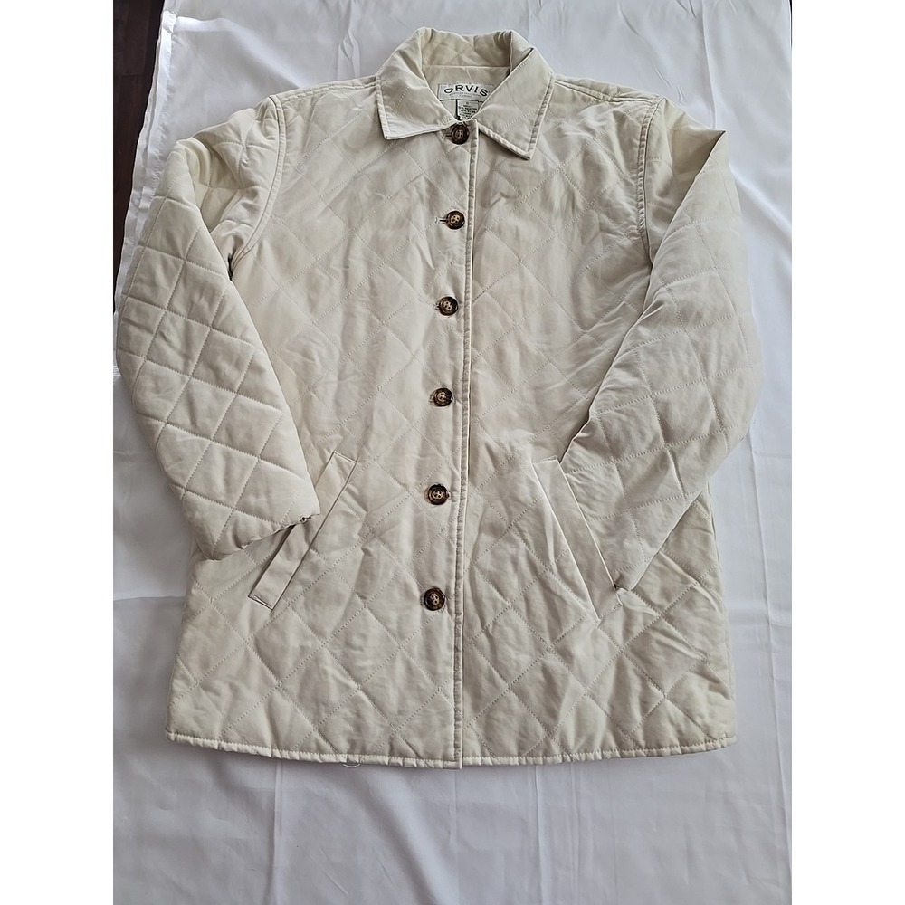 Orvis Quilted Barn Coat Jacket‎ Beige Womens Small Cottagecore